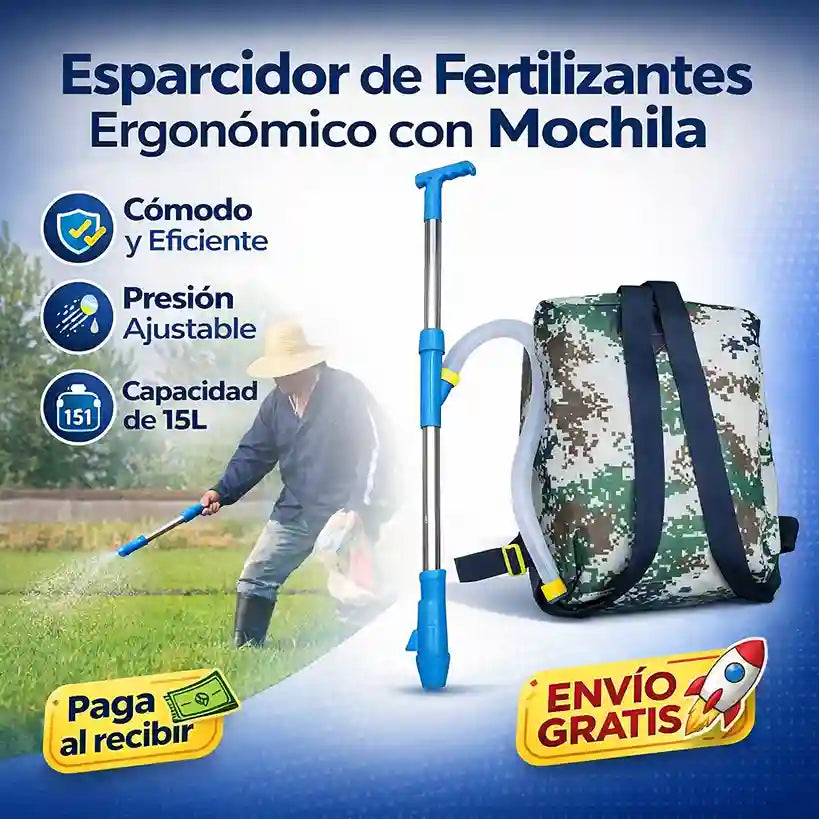 Esparcidor de fertilizantes ergonómico con mochila