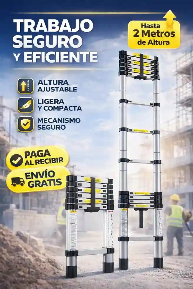 Escalera Telescopica Extensible Dsiponible en 2 metros, 3 metros y 4 metros.
