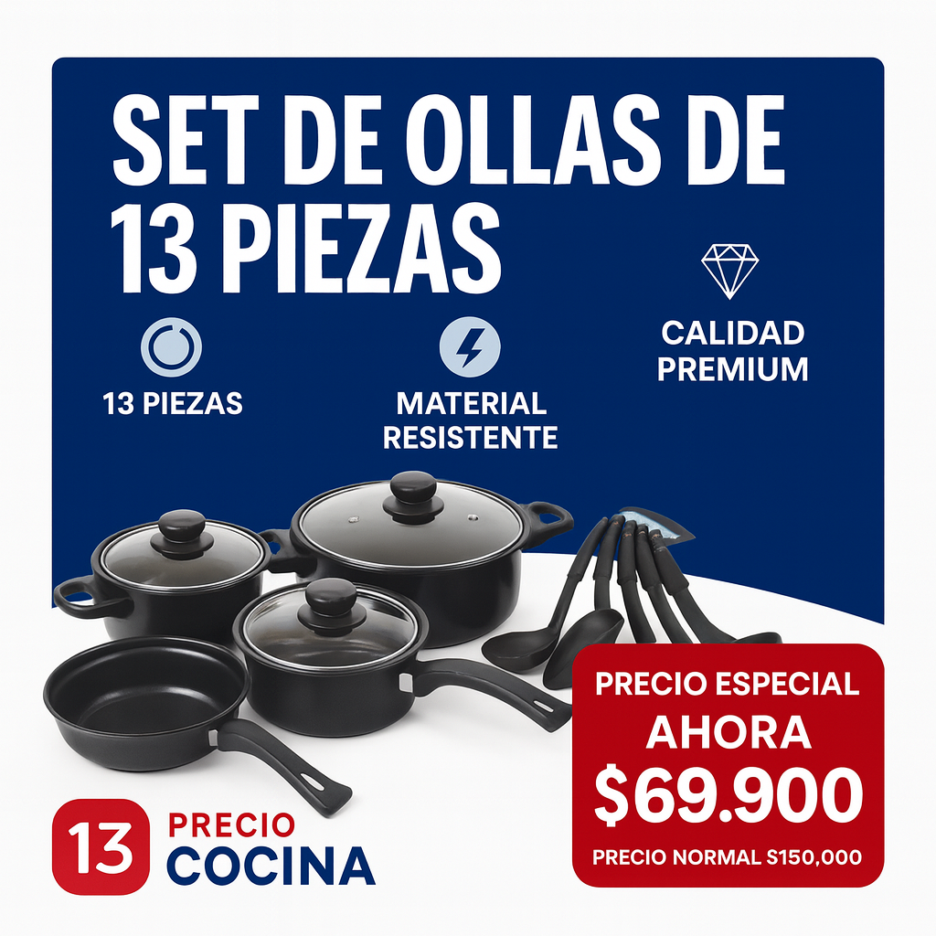 Set de Ollas de 13 Piezas Antiadherentes