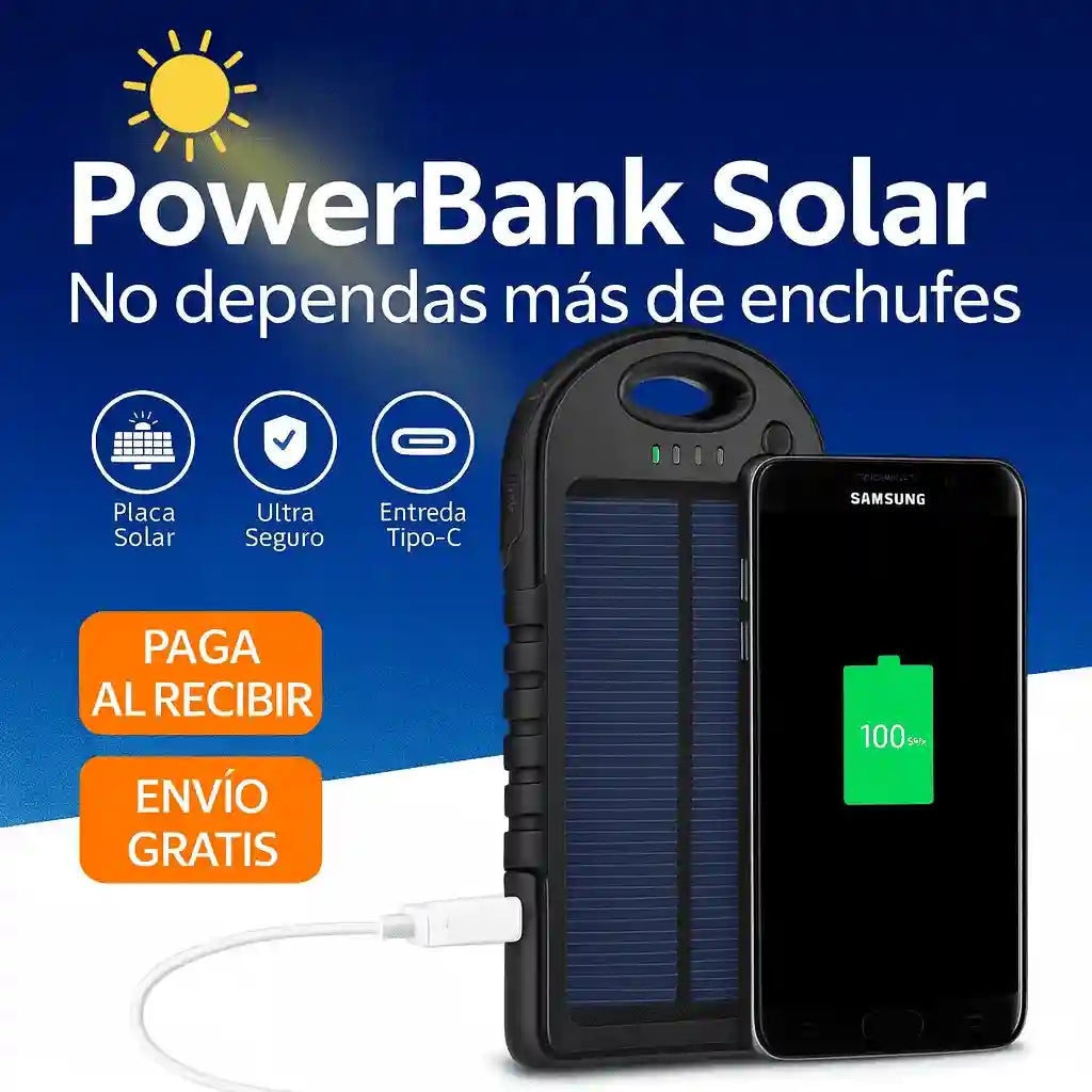 Power Bank Solar con entrada tipo C