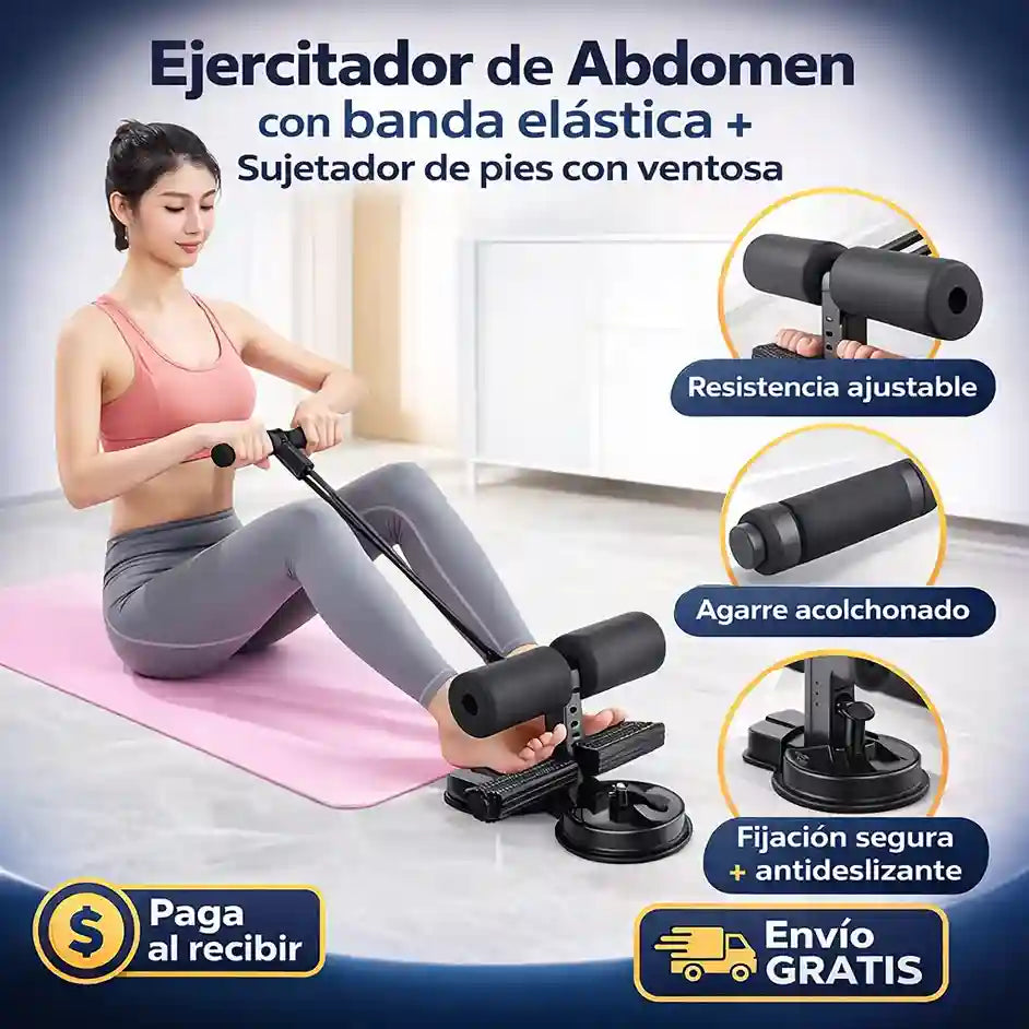 Ejercitador de abdomen con banda elástica y ventosa