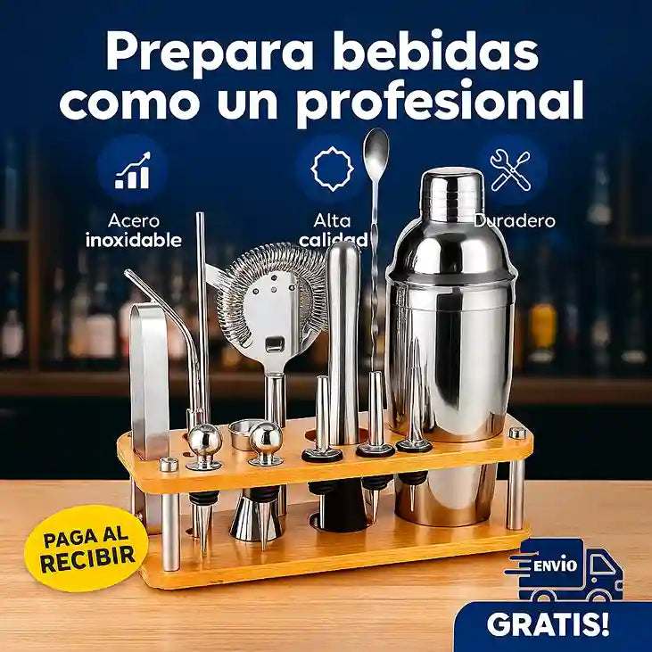 Kit de Coctelería Completo en Acero Inoxidable